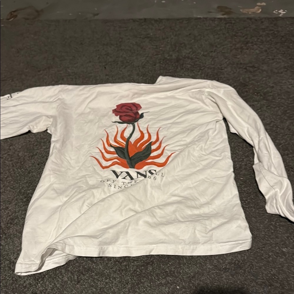 Vans Flaming Rose Classic Fit Long Sleeve T-Shirt Small White - Picture 6 of 6